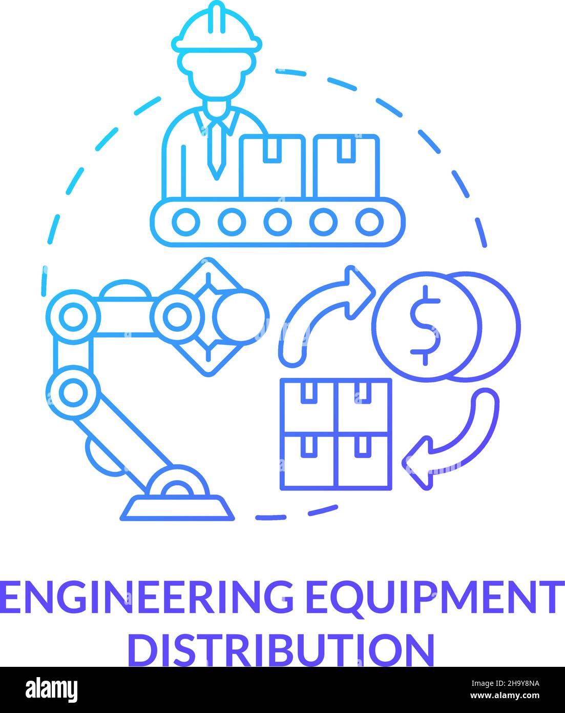 Engineering equipment distribution blue gradient concept icon Stock Vector