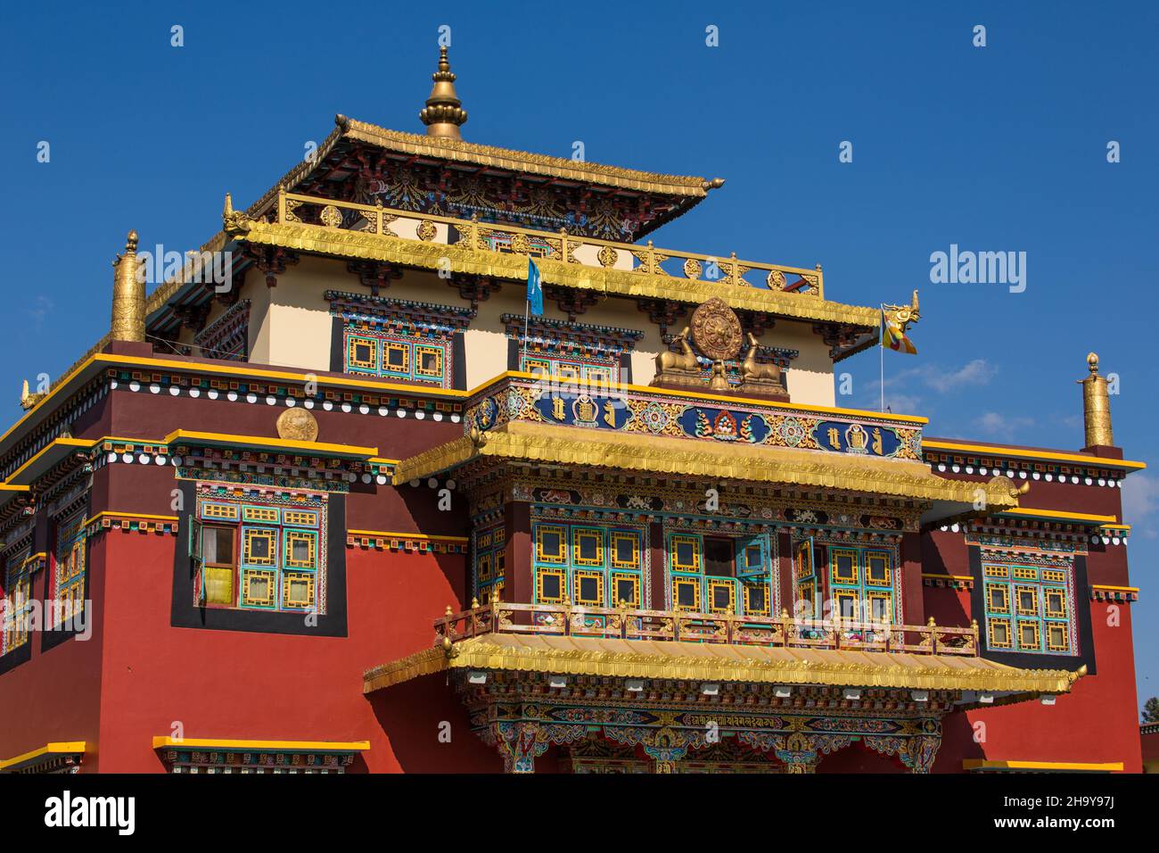 The ornately decorated main temple of the Buddhist Sechen Tennyi Dargyeling Monastery in Kathmandu, Nepal. Stock Photo