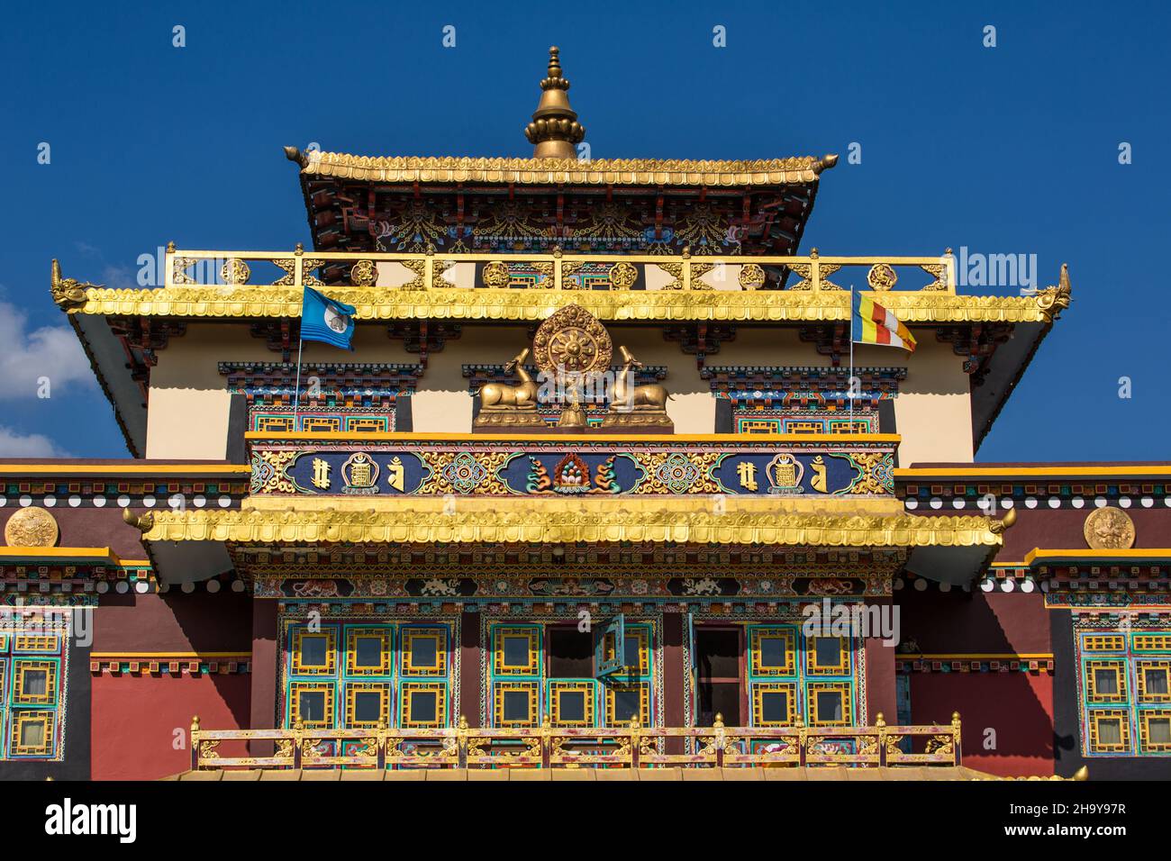 The ornately decorated main temple of the Buddhist Sechen Tennyi Dargyeling Monastery in Kathmandu, Nepal. Stock Photo