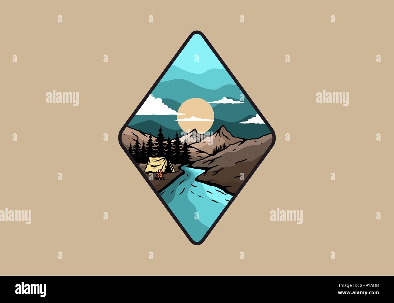 Camping by the river flat illustration design Stock Vector Image & Art ...