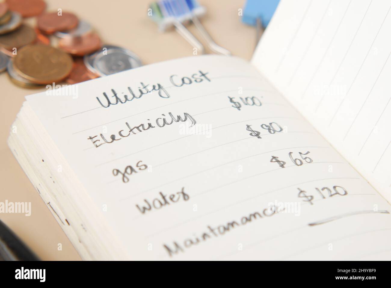 List Of Utility Bills On A Paper On Table Stock Photo Alamy