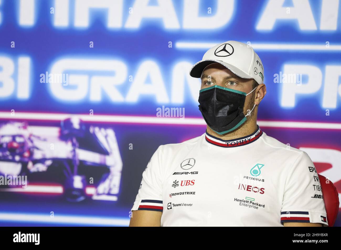 Yas Island, United Arab Emirates. 09th Dec, 2021. BOTTAS Valtteri (fin), Mercedes AMG F1 GP W12 E Performance, portrait, Thursday press conference during the Formula 1 Etihad Airways Abu Dhabi Grand Prix 2021, 22th round of the 2021 FIA Formula One World Championship from December 10 to 12, 2021 on the Yas Marina Circuit, in Yas Island, Abu Dhabi - Photo: Antonin Vincent/DPPI/LiveMedia Credit: Independent Photo Agency/Alamy Live News Stock Photo