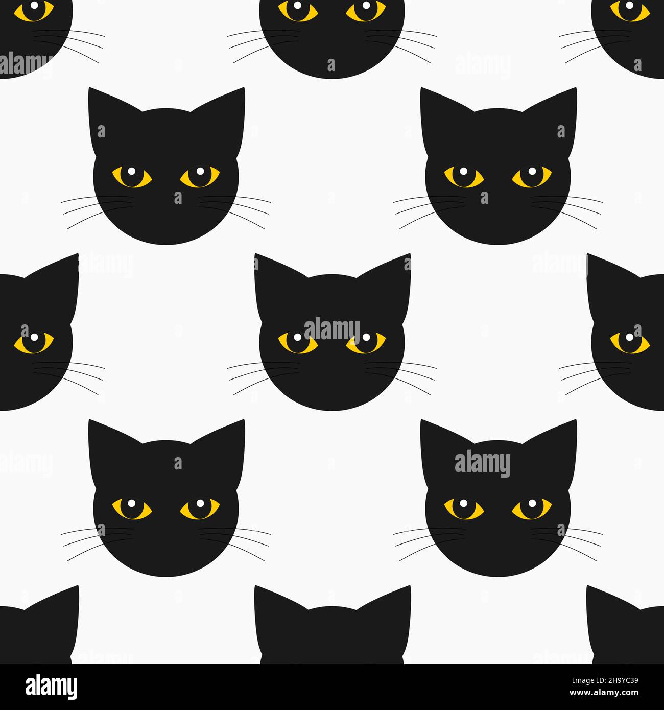 Black cats faces seamless pattern. Cute vector illustration. Stock Vector