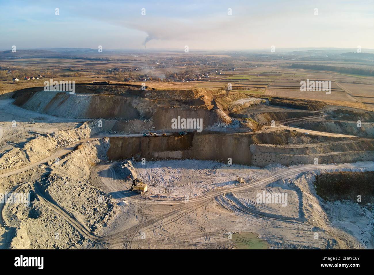 Aerial view of open pit mine of sandstone materials for construction ...