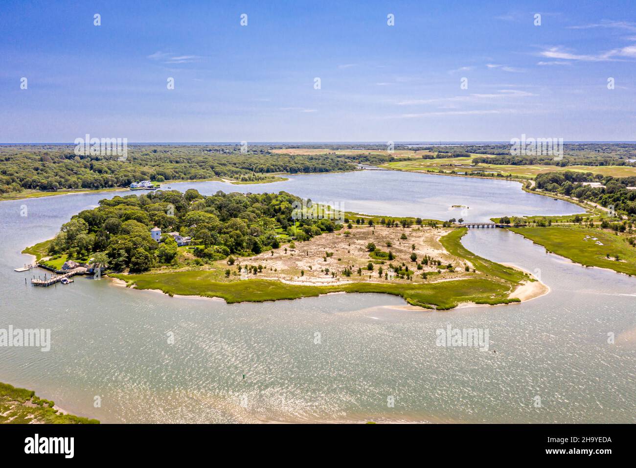 Aerial view of Ram Island, Southampton, NY Stock Photo