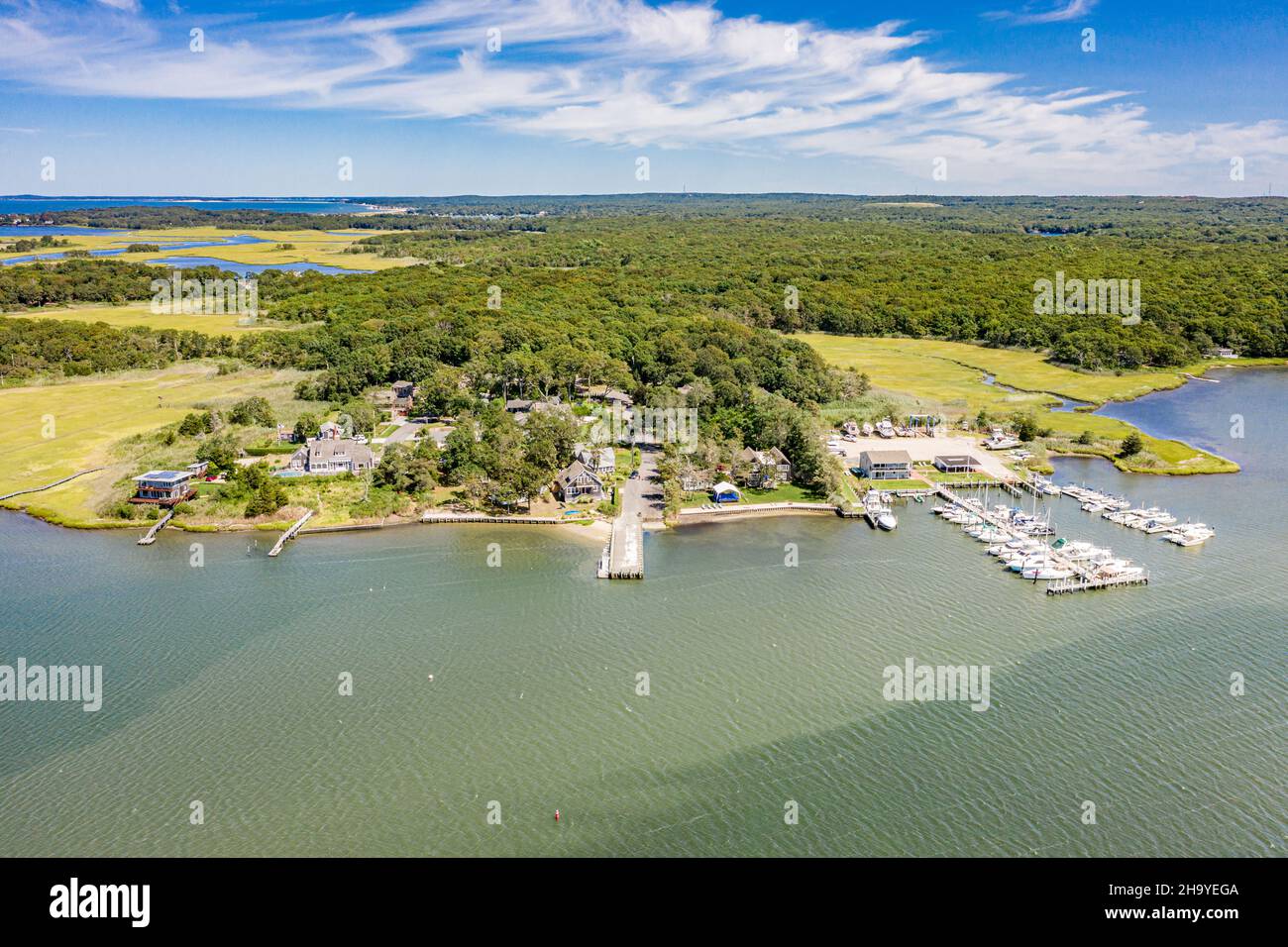 Aerial view of Bullhead Yacht Club and vicinity Stock Photo