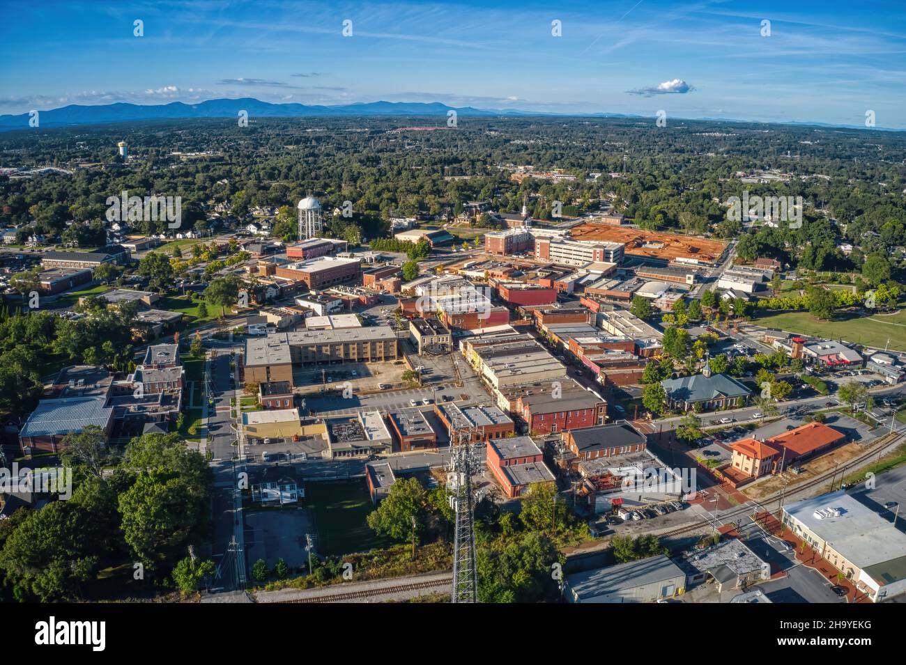 Aerial shot of Downtown Greer in South Carolina Stock Photo Alamy