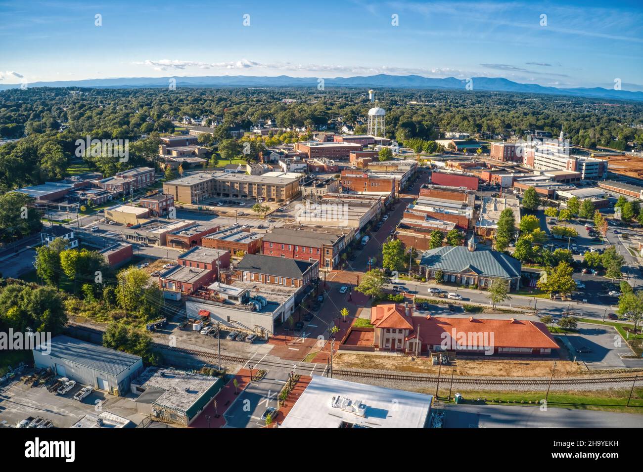 Aerial shot of Downtown Greer in South Carolina Stock Photo - Alamy