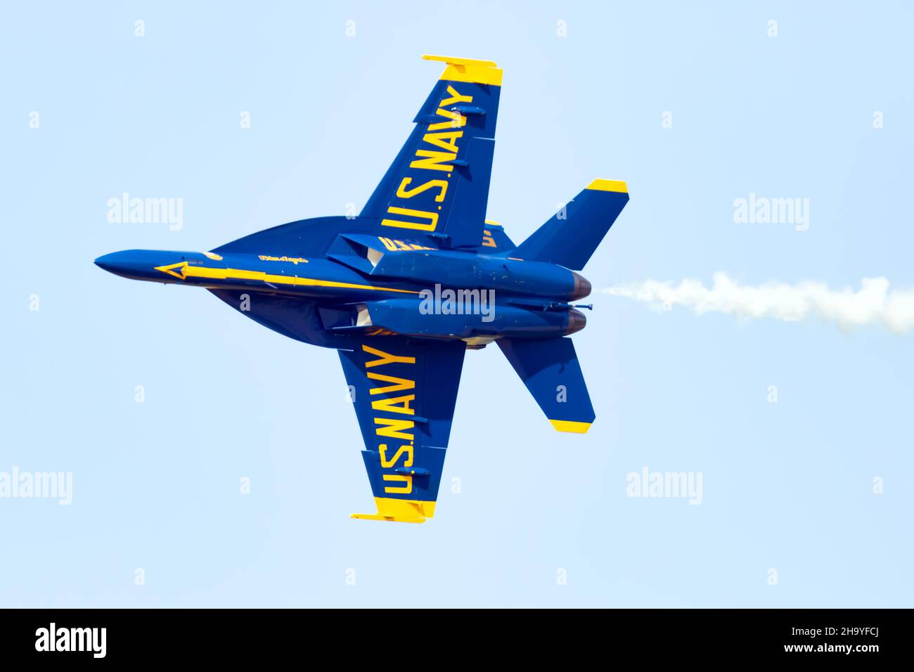 A United State Navy Blue Angel performing at Airshow London SkyDrive in London, Ontario, Canada. Stock Photo