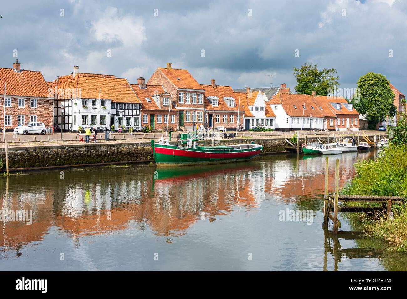 Esbjerg river Ribe, old harbor, historic boat Johanne Dan, old houses