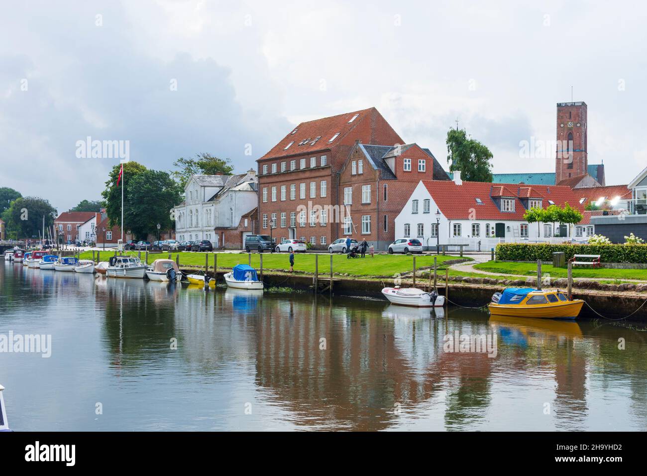 Esbjerg river Ribe, old harbor, historic boat Johanne Dan, old houses
