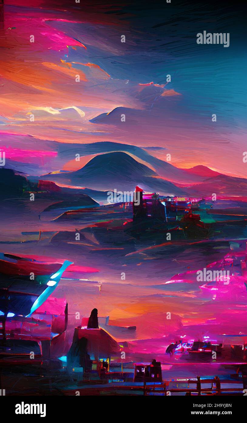 Bright Colorful Drawing Modern Impressionism Painting Contemporary Art Surreal Abstraction In Oil And Pastel Mixed Wall Art Print Poster Canvas Stock Photo Alamy