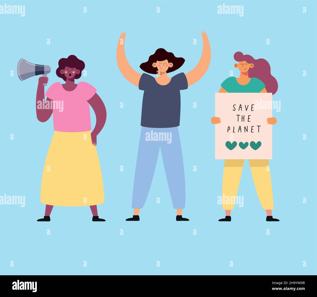 three female ecologists characters protesting Stock Vector Image & Art ...