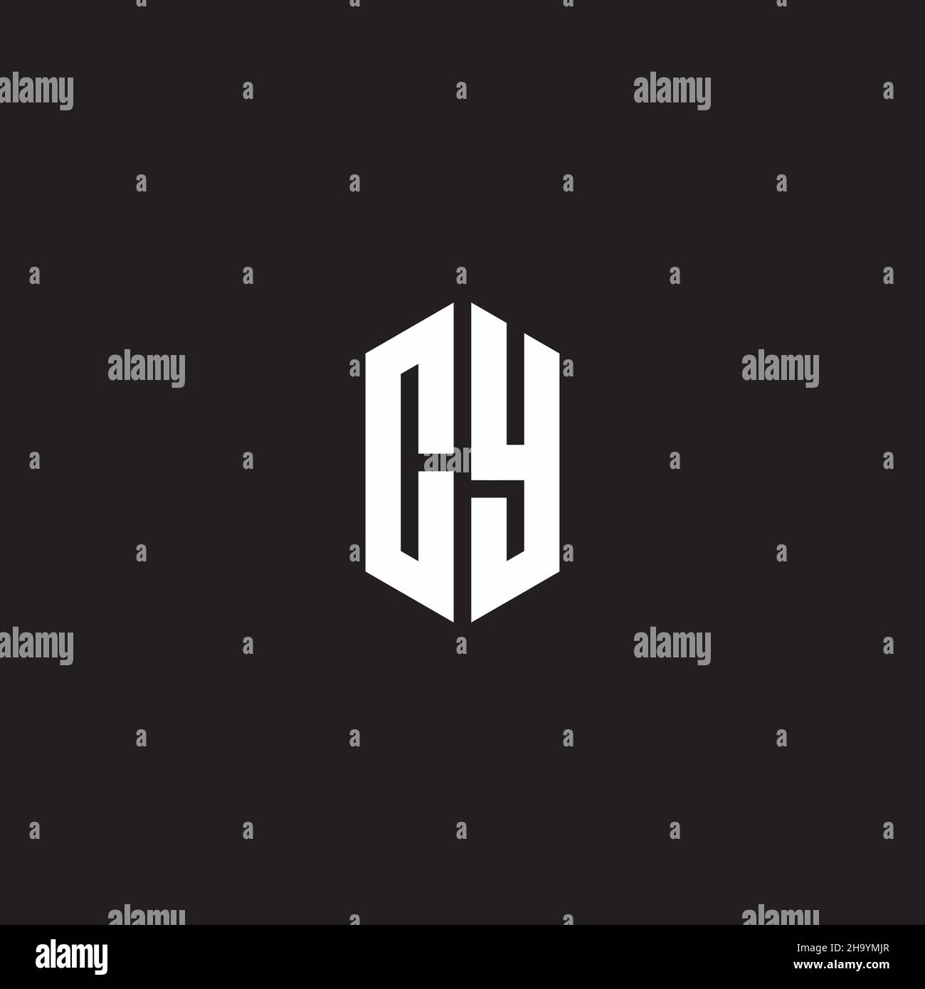 CY Logo monogram with hexagon shape style design template isolated on black background Stock Vector
