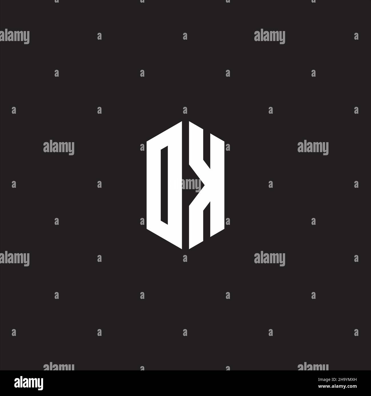 DK Logo monogram with hexagon shape style design template isolated on black background Stock Vector