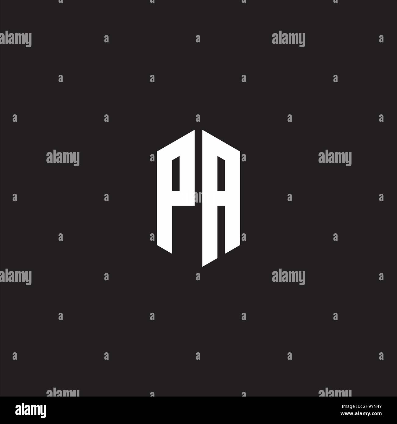 PA Logo monogram with hexagon shape style design template isolated on black background Stock Vector