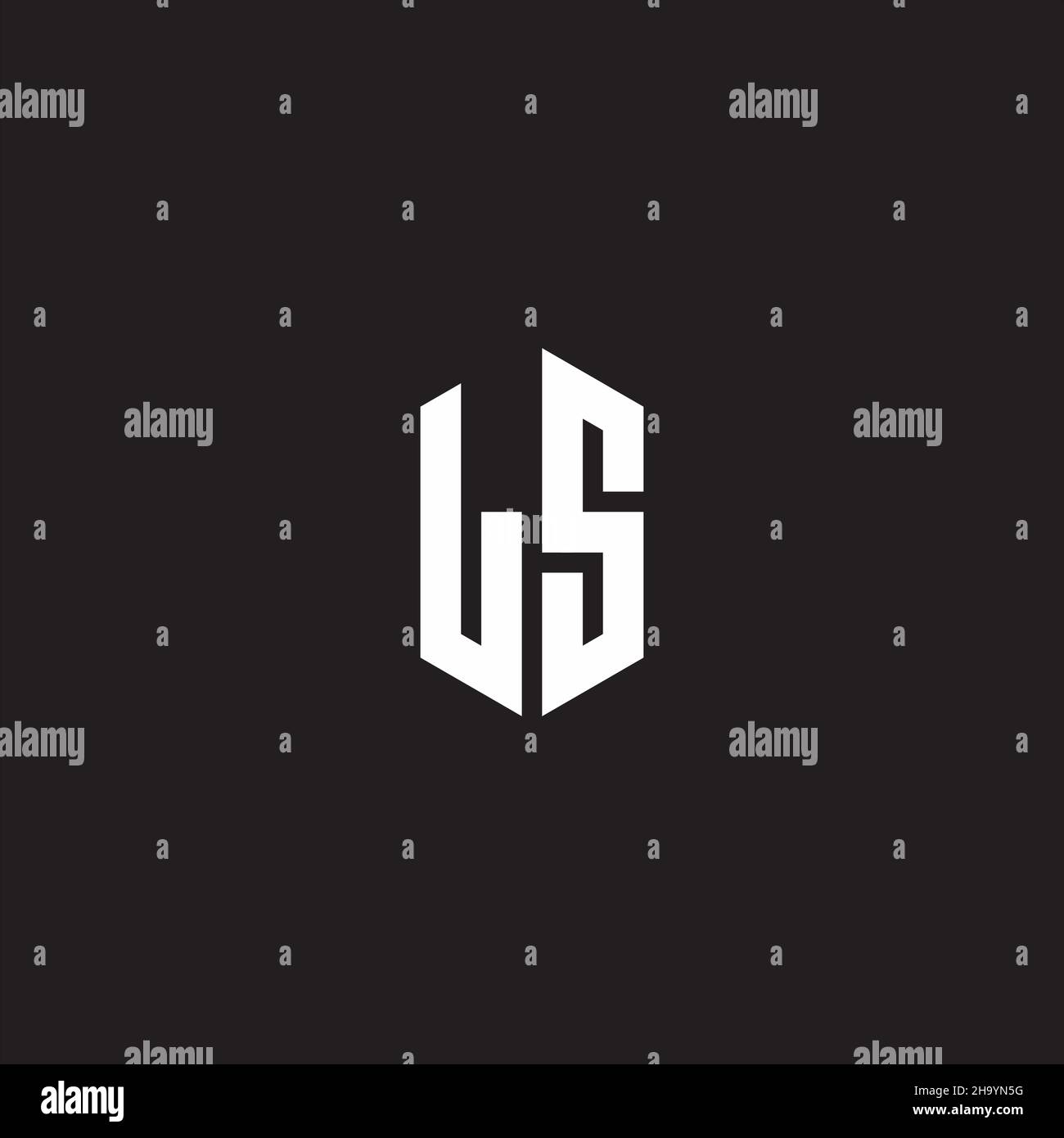 LS Logo monogram with hexagon shape style design template isolated on black background Stock Vector