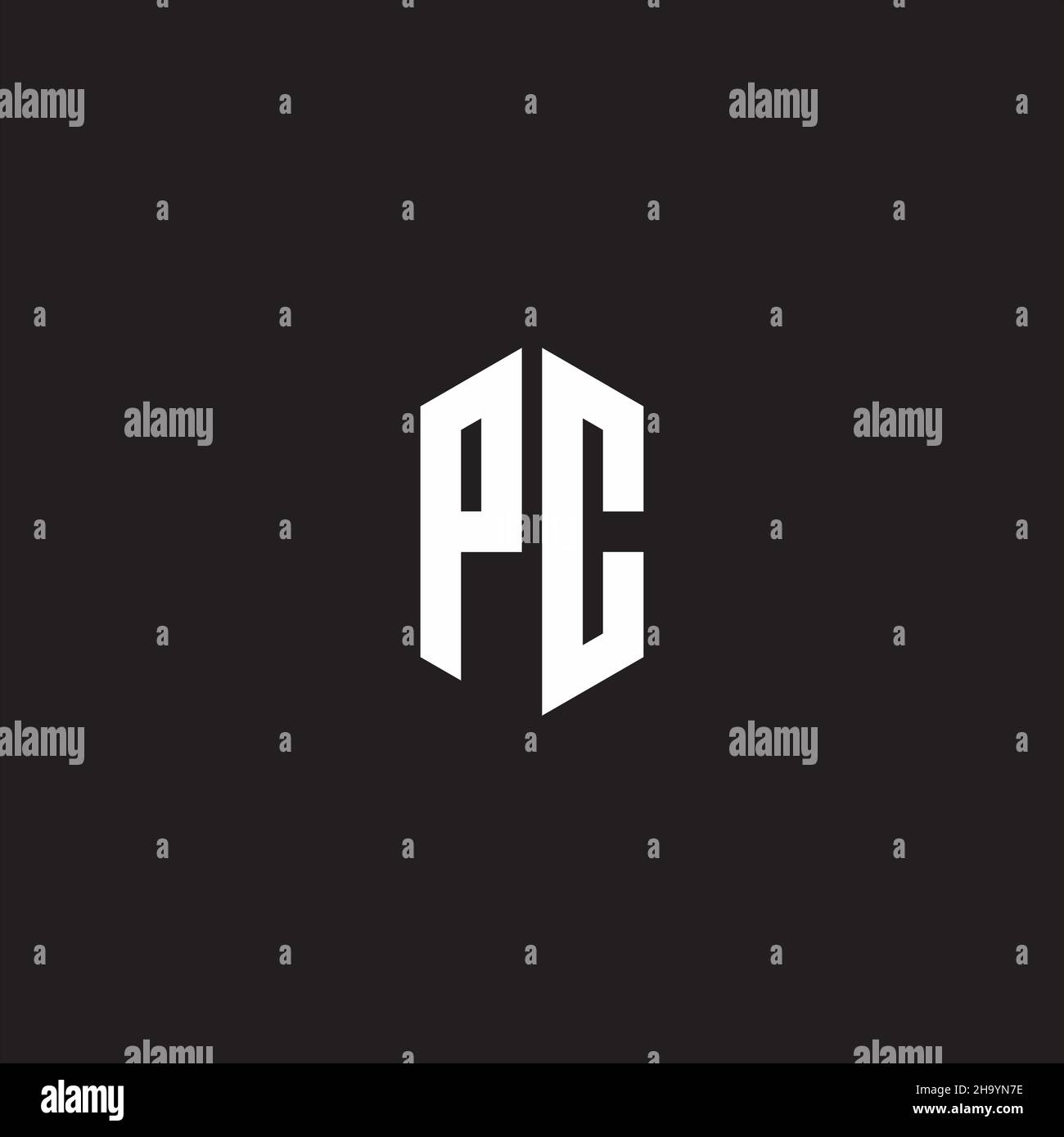 PC Logo monogram with hexagon shape style design template isolated on black background Stock Vector