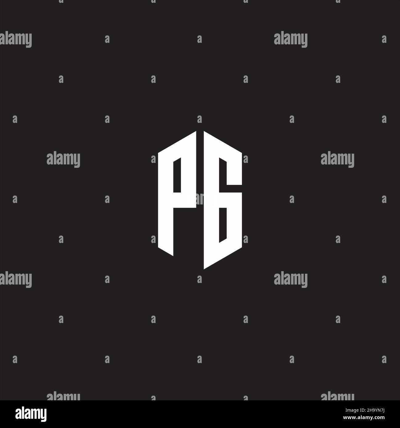 PG Logo monogram with hexagon shape style design template isolated on black background Stock Vector