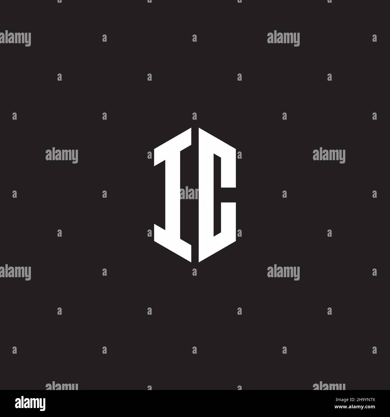 IC Logo monogram with hexagon shape style design template isolated on black background Stock Vector