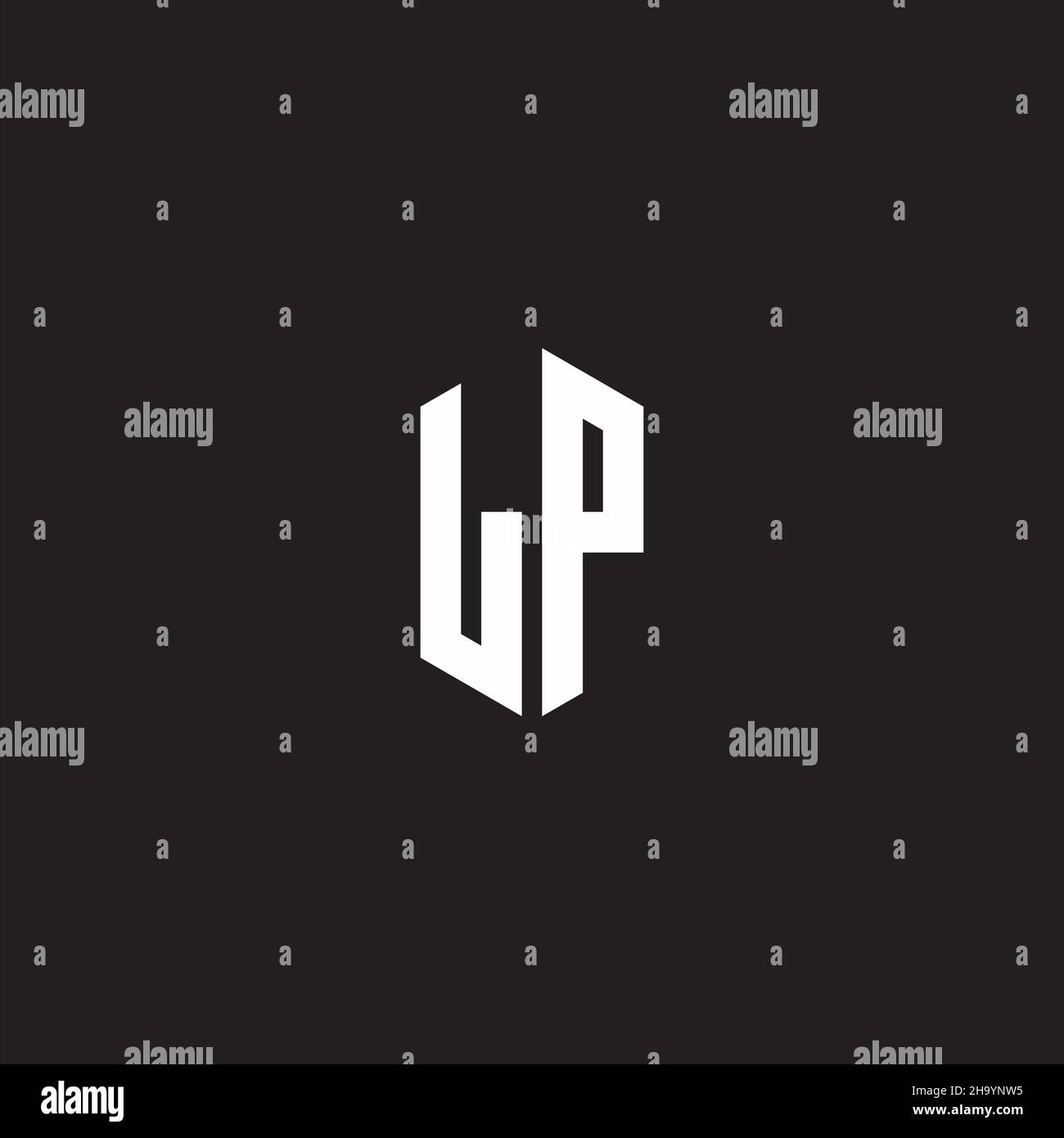 LP Logo monogram with hexagon shape style design template isolated on black background Stock Vector
