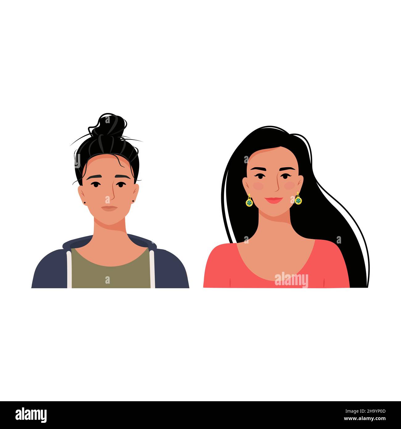 Two young women, one woman well-groomed and happy the other uncared-for and sad. Vector illustration Stock Vector