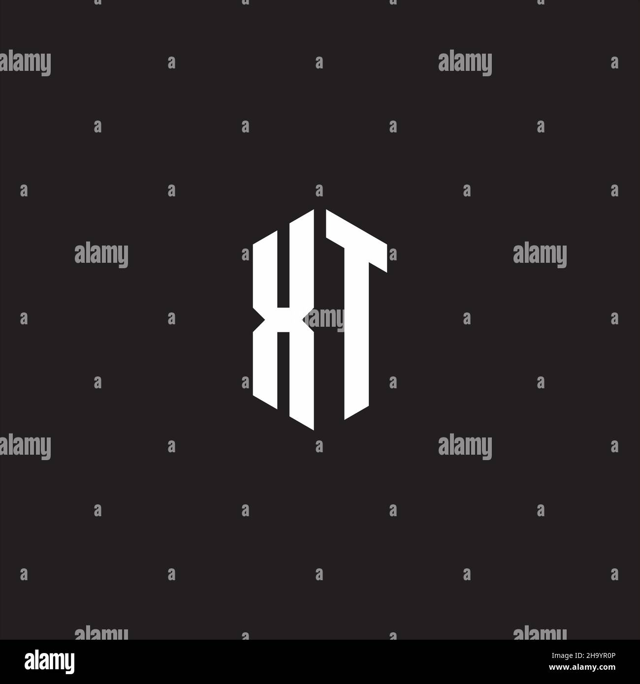XT Logo monogram with hexagon shape style design template isolated on black background Stock Vector