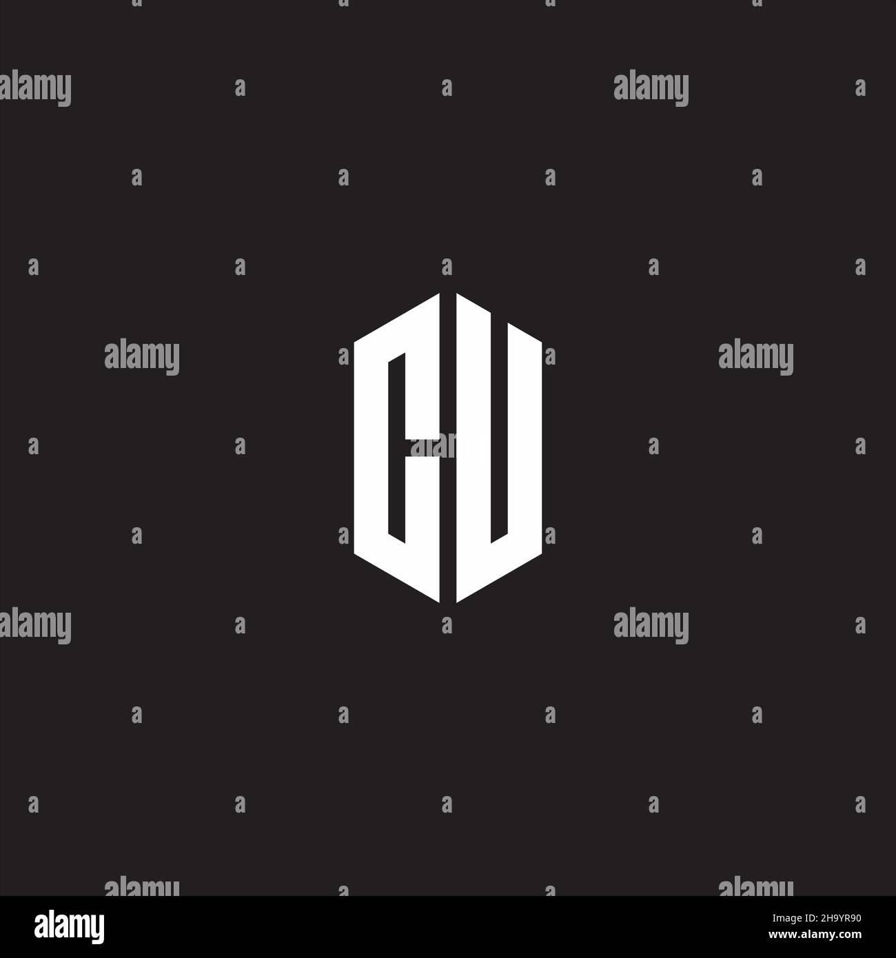 CU Logo monogram with hexagon shape style design template isolated on black background Stock Vector