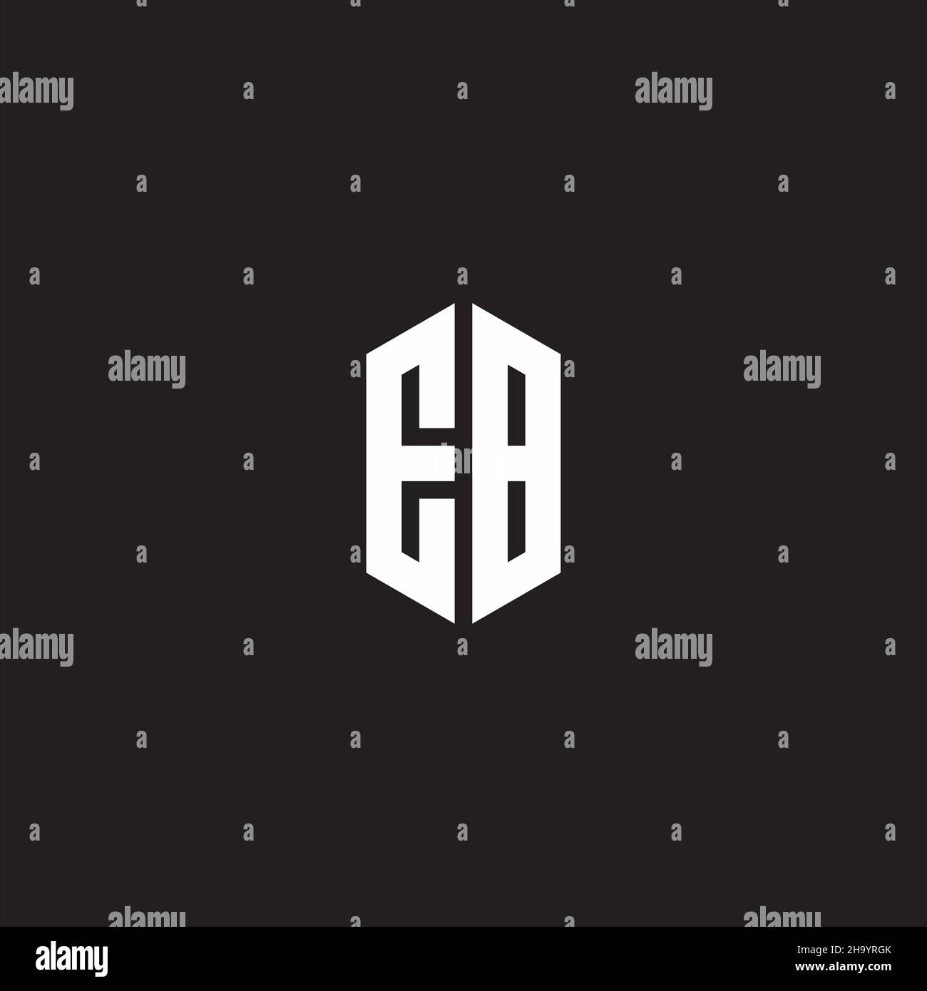 EB Logo monogram with hexagon shape style design template isolated on black background Stock Vector