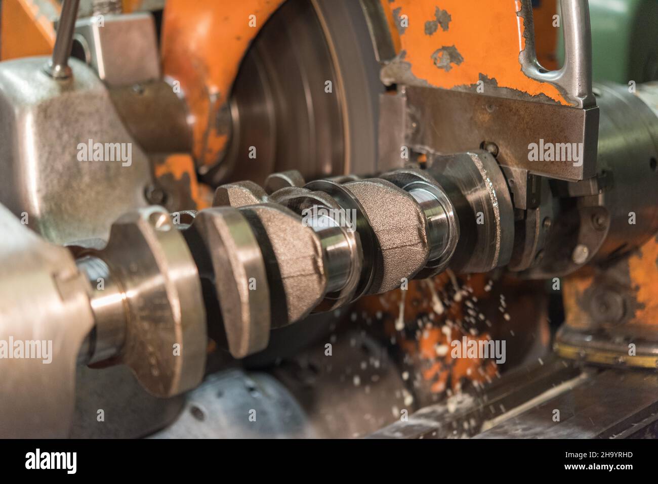 Grinding car engine crank shaft Stock Photo Alamy