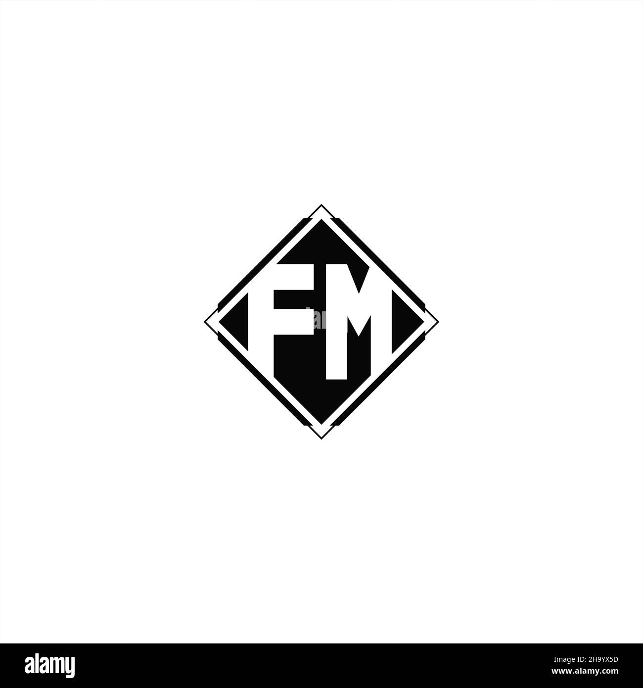 Monogram logo design with diamond square shape isolated on black colors and white background Stock Vector