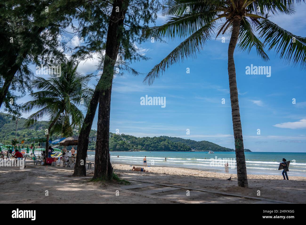 Patong beach in November 2021 suring the Covid-19 pandemic. Normally is one of the busiest in Phuket, Thailand. Stock Photo