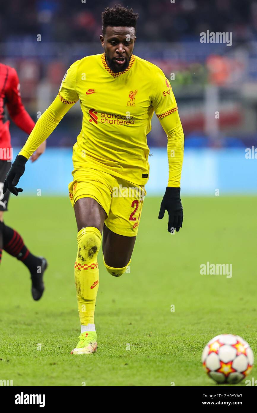 Milan Italy. 07th Dec 2021. Divock Origi of Liverpool FC in action during the UEFA Champions League 2021 22 Group Stage Group B football match between AC Milan and Liverpool FC at