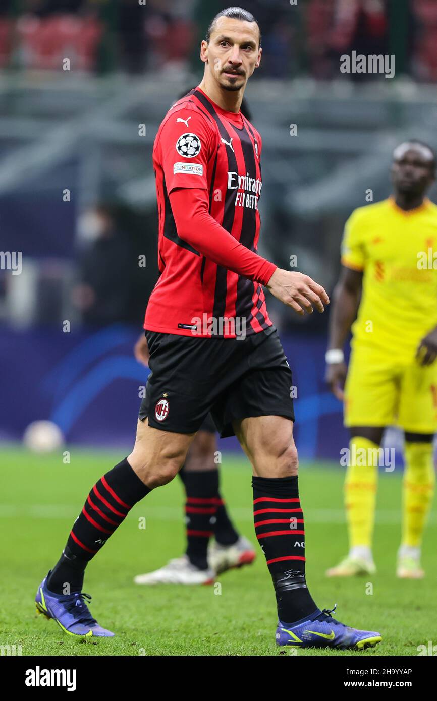 Milan, Italy. 07th Dec, 2021. Zlatan Ibrahimovic of AC Milan in action during the UEFA Champions League 2021/22 Group Stage - Group B football match between AC Milan and Liverpool FC at Giuseppe Meazza Stadium.(Final score; AC Milan 1 - 2 Liverpool FC) (Photo by Fabrizio Carabelli/SOPA Images/Sipa USA) Credit: Sipa USA/Alamy Live News Stock Photo