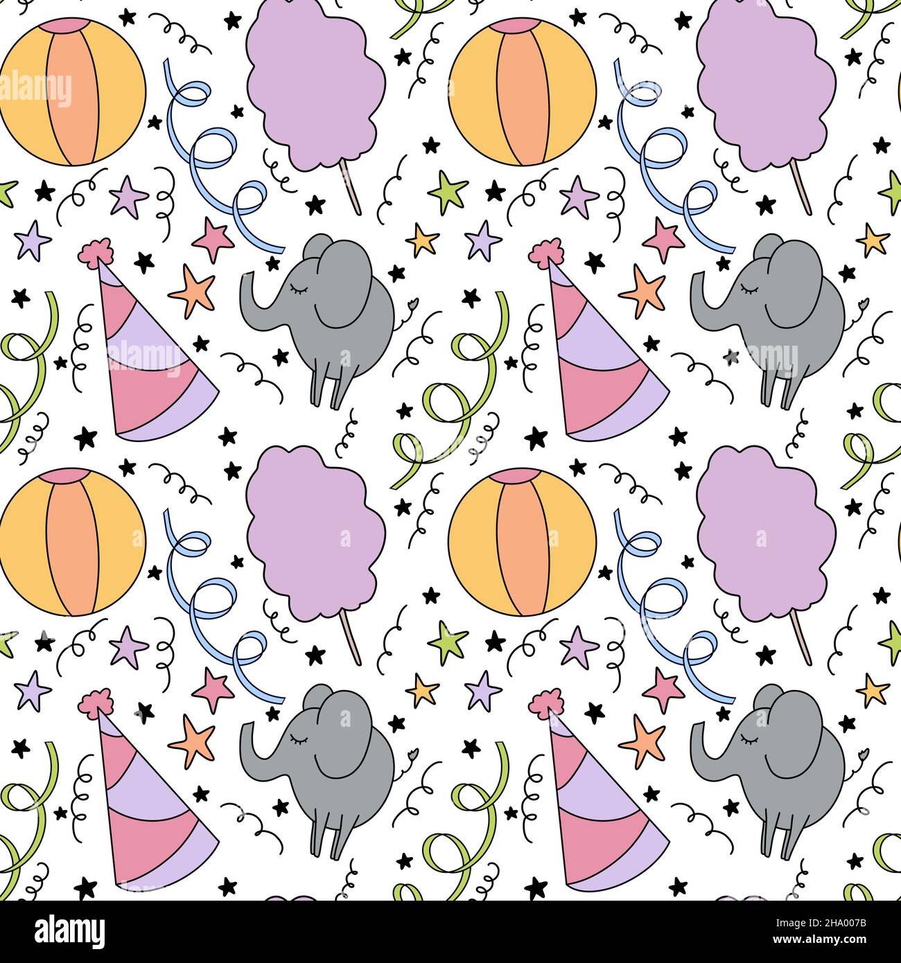 Seamless kids cartoon circus pattern on white background Stock Photo ...