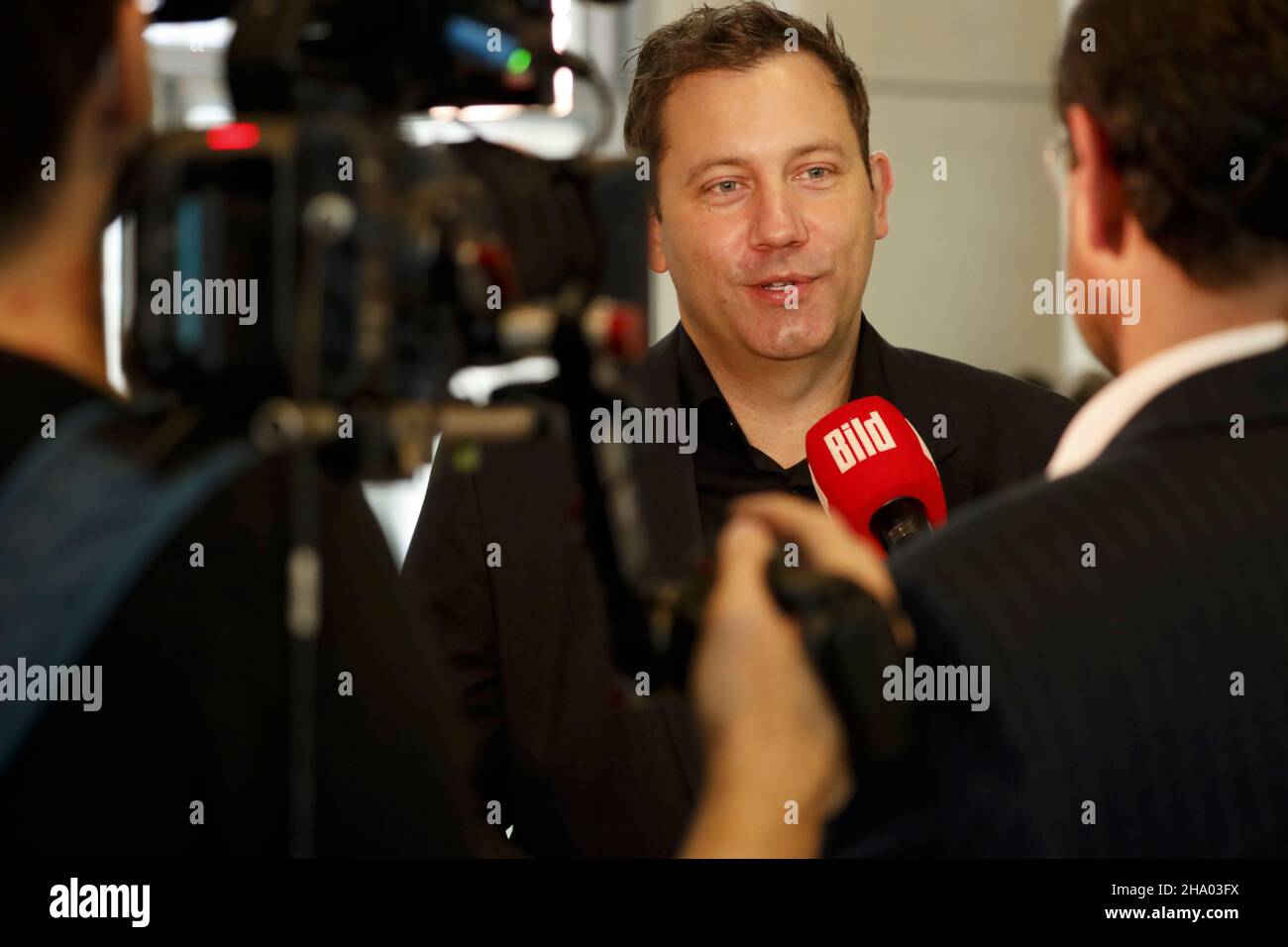 Berlin, Germany, December 8, 2021. Lars Klingbeil during an interview in the German Bundestag on the occasion of the election of Olaf Scholz. Stock Photo