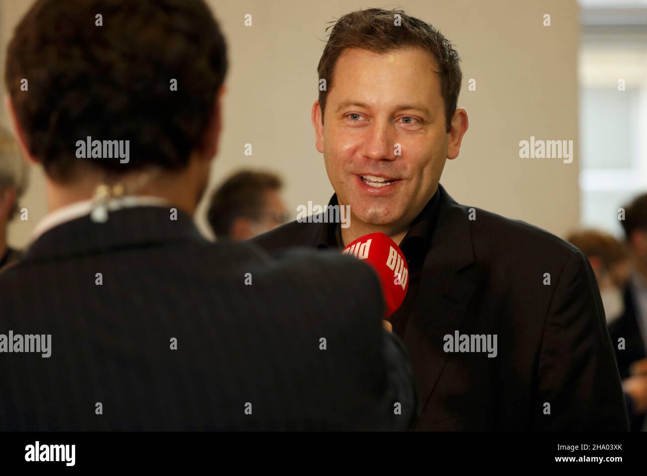 Berlin, Germany, December 8, 2021. Lars Klingbeil during an interview in the German Bundestag on the occasion of the election of Olaf Scholz. Stock Photo