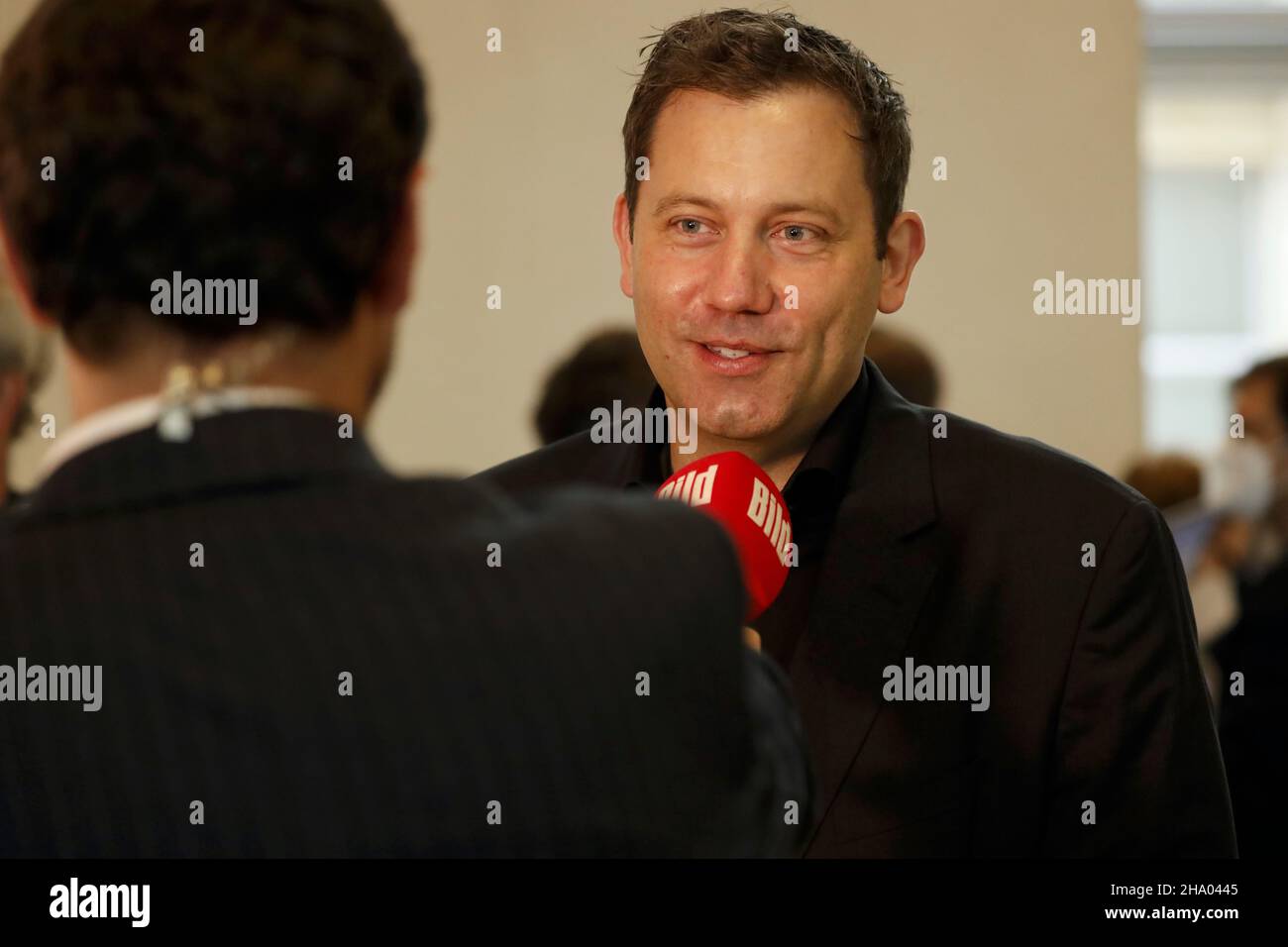 Berlin, Germany, December 8, 2021. Lars Klingbeil during an interview in the German Bundestag on the occasion of the election of Olaf Scholz. Stock Photo