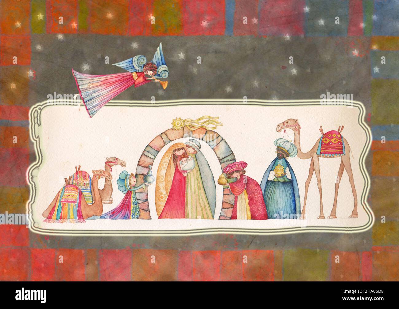 Christmas Nativity scene. Jesus, Mary, Joseph and the Three Wise Men ...