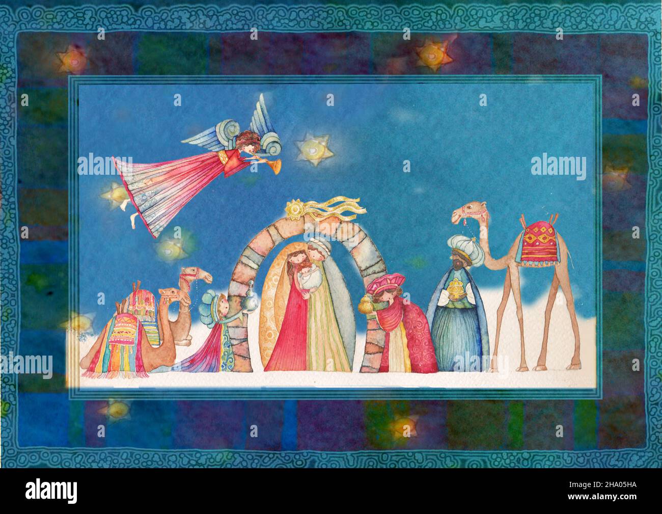 Christmas Nativity scene. Jesus, Mary, Joseph and the Three Wise Men ...