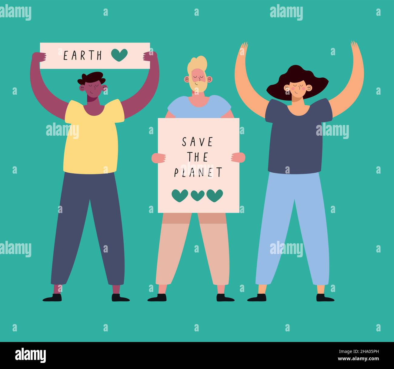 three ecologists characters protesting group Stock Vector Image & Art ...