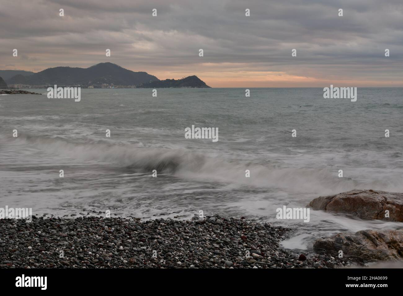 Sea storm in Lavagna. Tigullio gulf. Liguria. Italy Stock Photo
