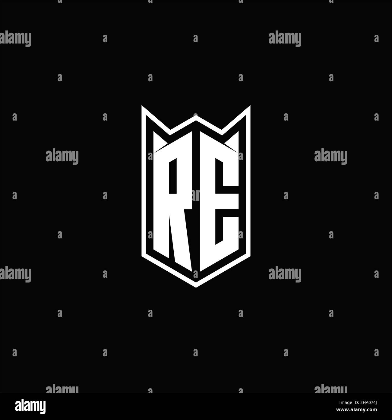RE Logo monogram with shield shape designs template vector icon modern Stock Vector