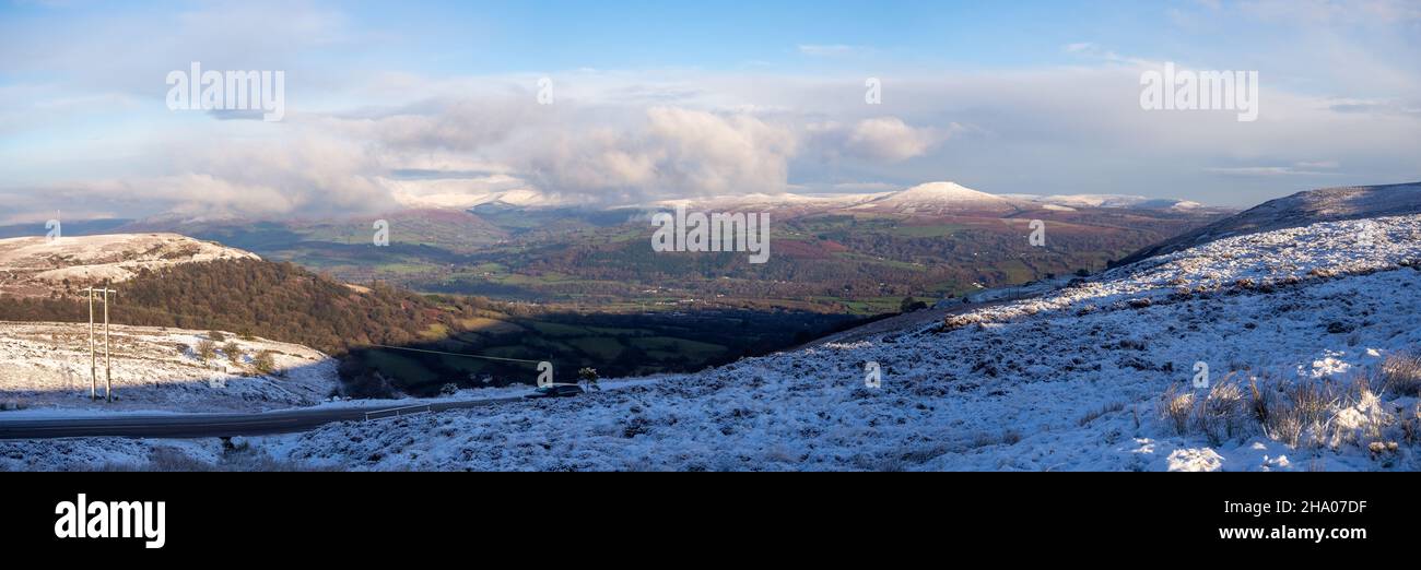 Winter Scene in the Brecon Beacons with snow covering the South Wales countryside Stock Photo