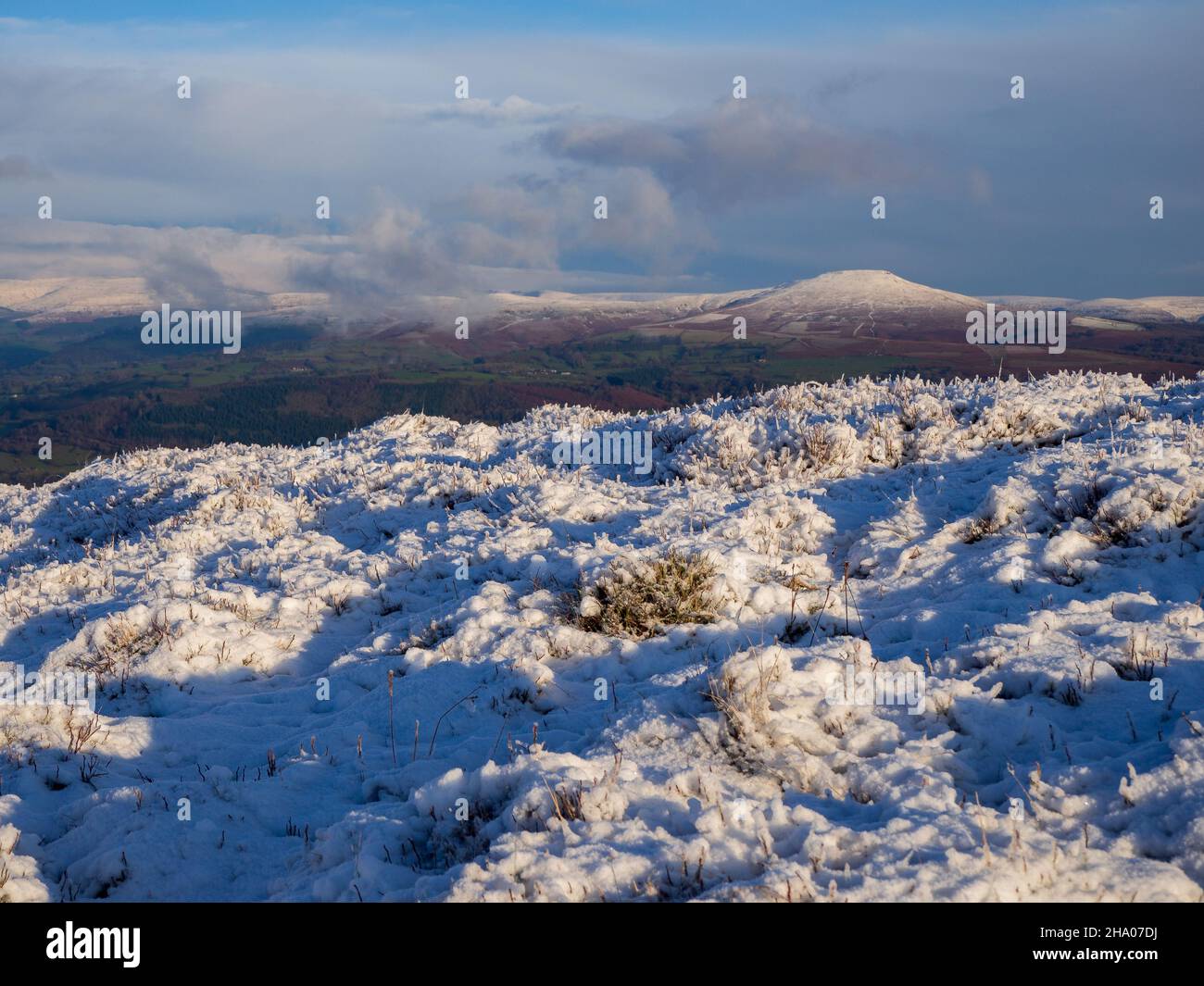 Winter Scene in the Brecon Beacons with snow covering the South Wales countryside Stock Photo