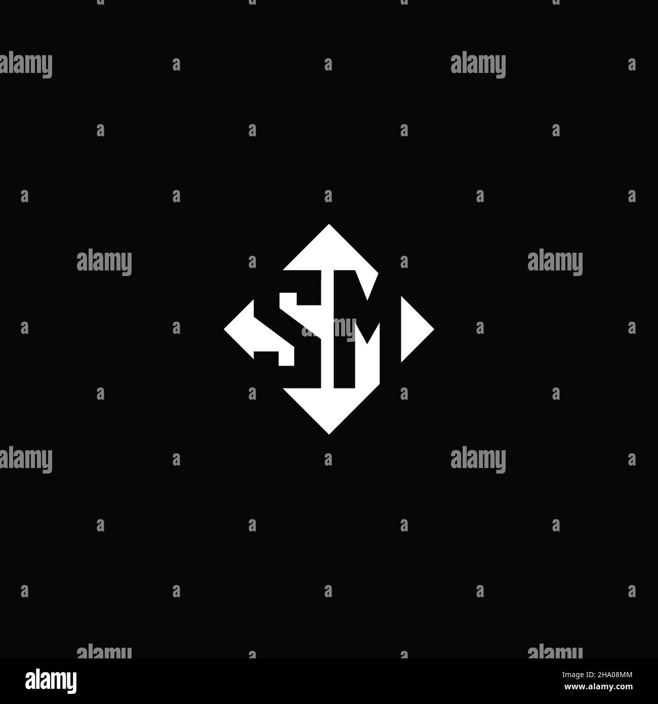 Monogram logo design with diamond square shape isolated on black background Stock Vector