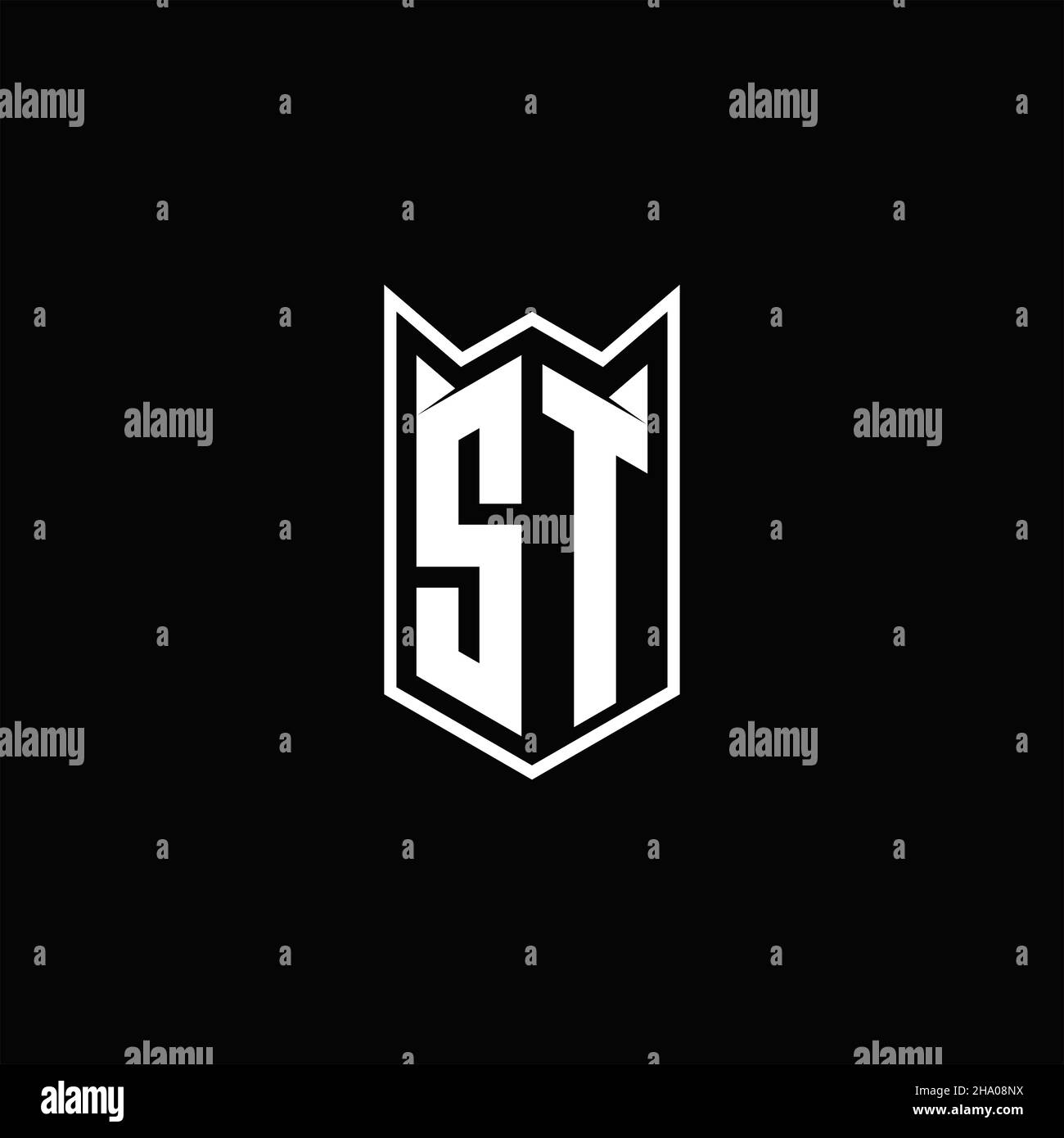 ST Logo monogram with shield shape designs template vector icon modern Stock Vector