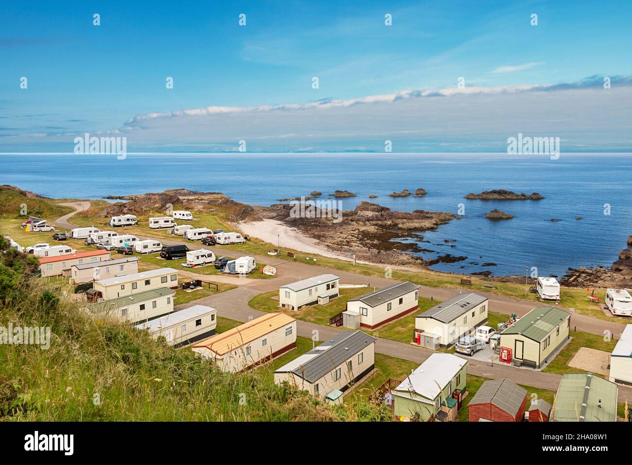 FINDOCHTY MORAY COAST SCOTLAND THE CARAVAN MOTORHOME SITE IN SUMMER