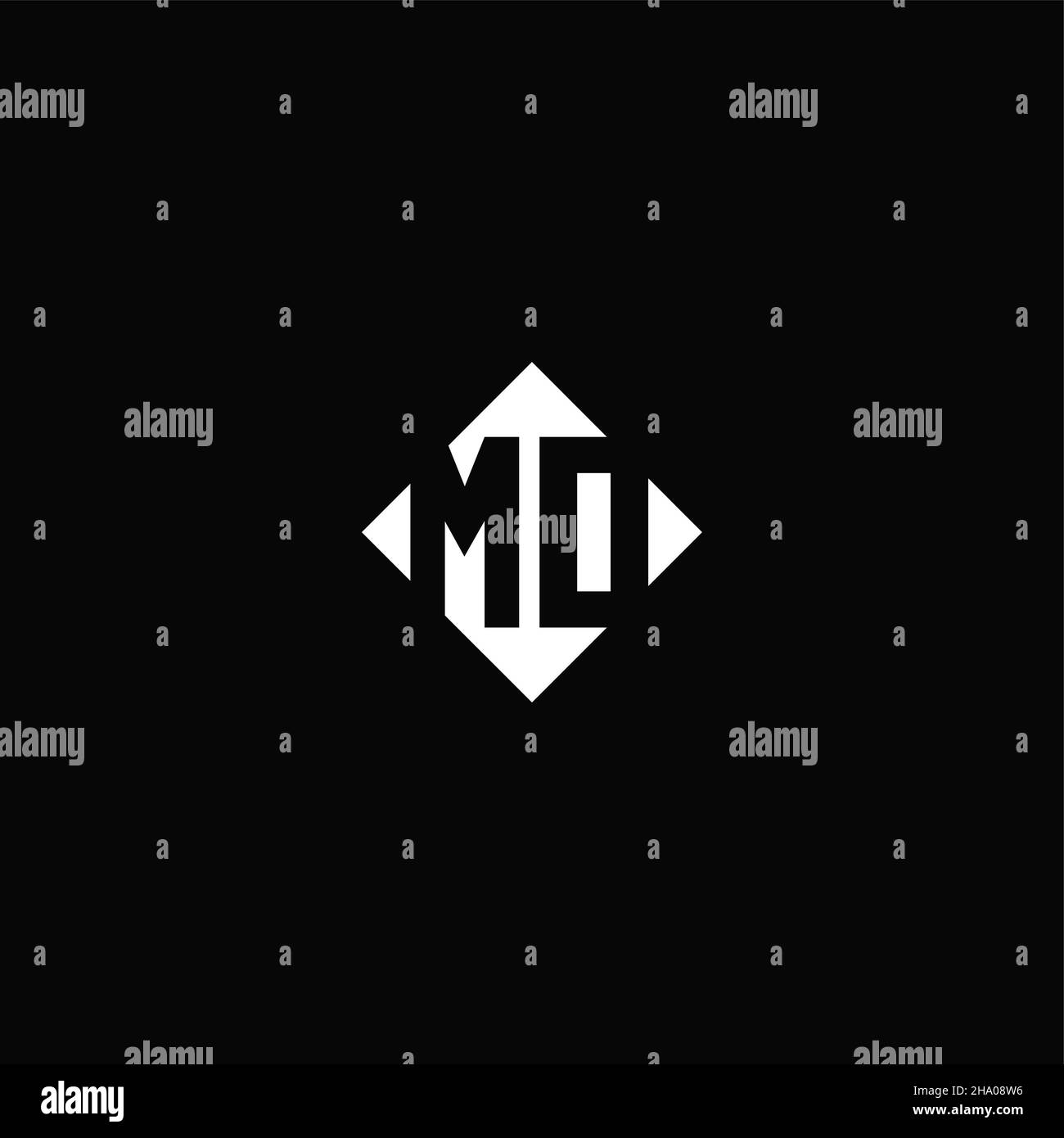 Monogram logo design with diamond square shape isolated on black background Stock Vector
