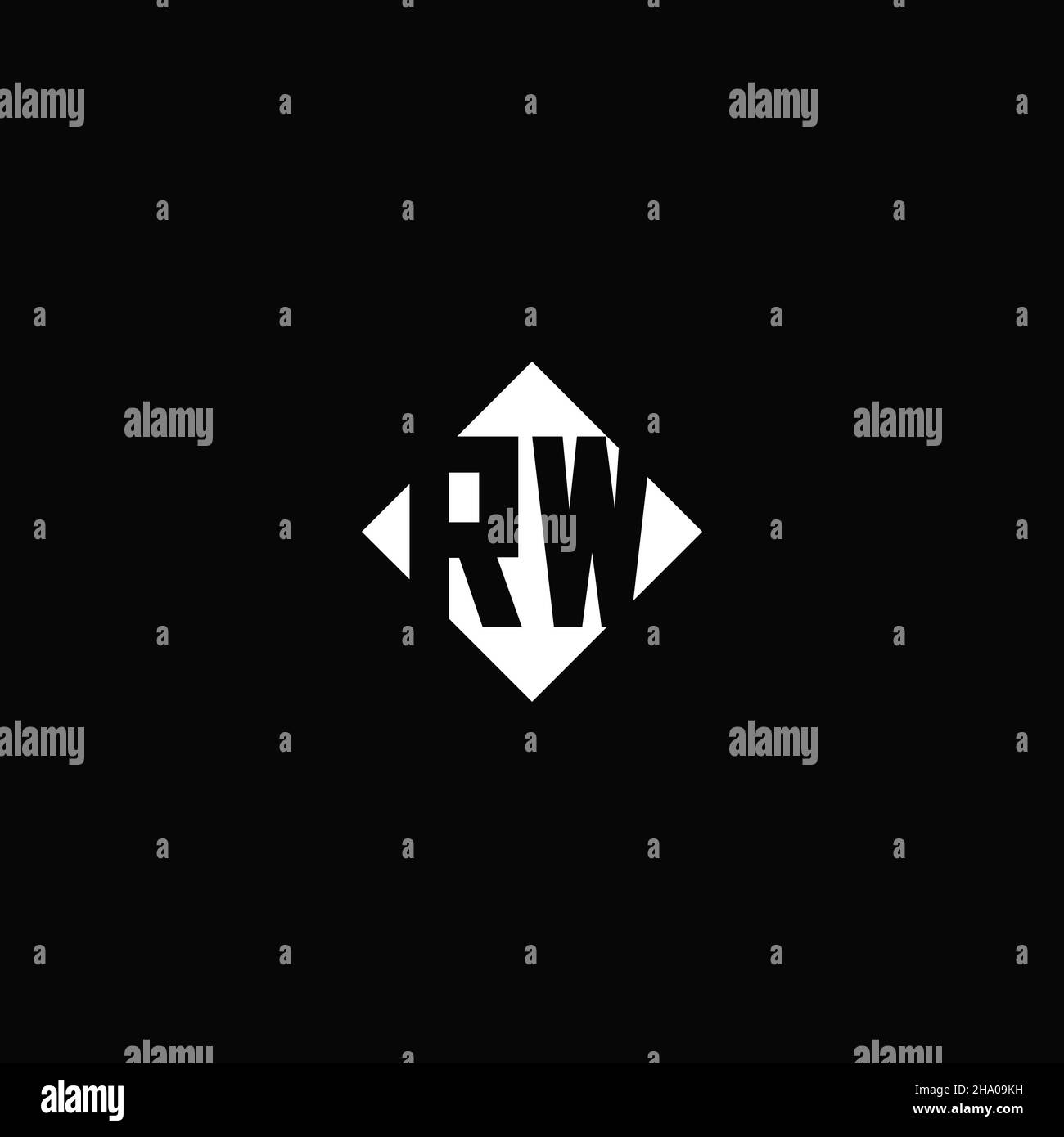 Monogram logo design with diamond square shape isolated on black background Stock Vector